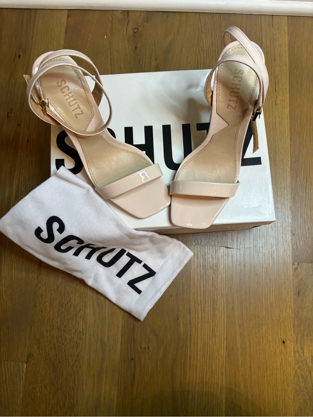 SCHUTZ Blush Patent Leather Ankle-Strap Sandals